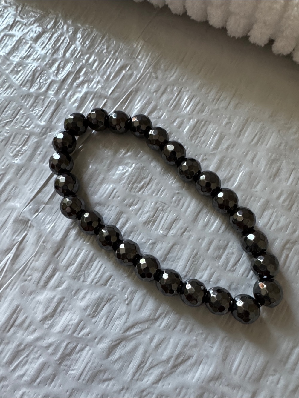 Hematite faceted Beaded Stretch Bracelet 150.00 ctw.  Size 6.5